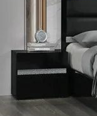 San Marino Black Nightstand front view showing two drawers and open shelf