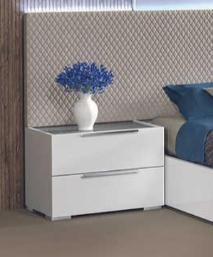 Front view of Fabiana white modern nightstand with marble top and eco leather accents