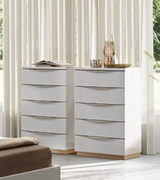 Kharma White and Gold 5-Drawer Chest - Front view showing drawers