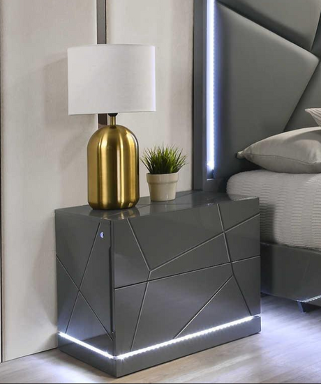 Lily Gray Nightstand front view showing LED accent lighting