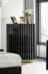 Lila Black Chest front angle showing drawers