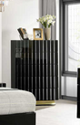 Lila Black Chest front angle showing drawers