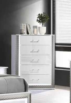 Dina White LED Chest by New Era, angled front view