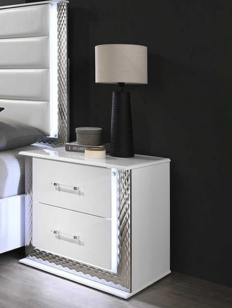 Dina White LED Nightstand front view - Ella Furniture