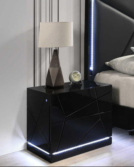 Naomi Black LED Nightstand front angle view