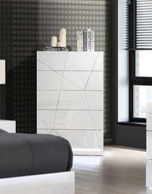Lana White Chest front angle showing drawers and LED lighting