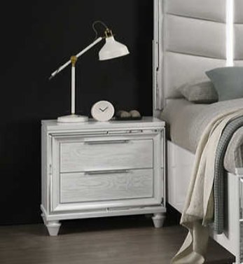 Paola White Nightstand by New Era, angled view showing drawer