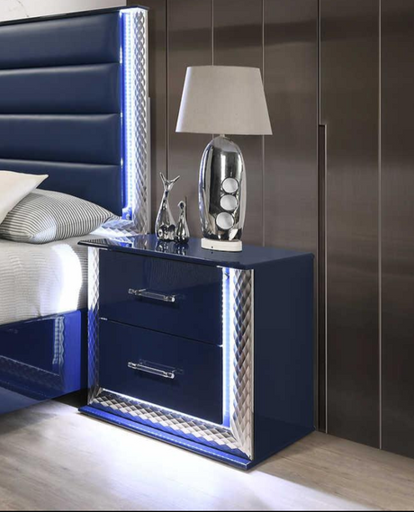 Aya dark navy nightstand with LED lighting front view