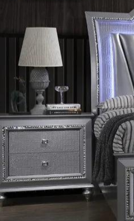 Barcelona Silver 2-Drawer Nightstand front angle showing drawers