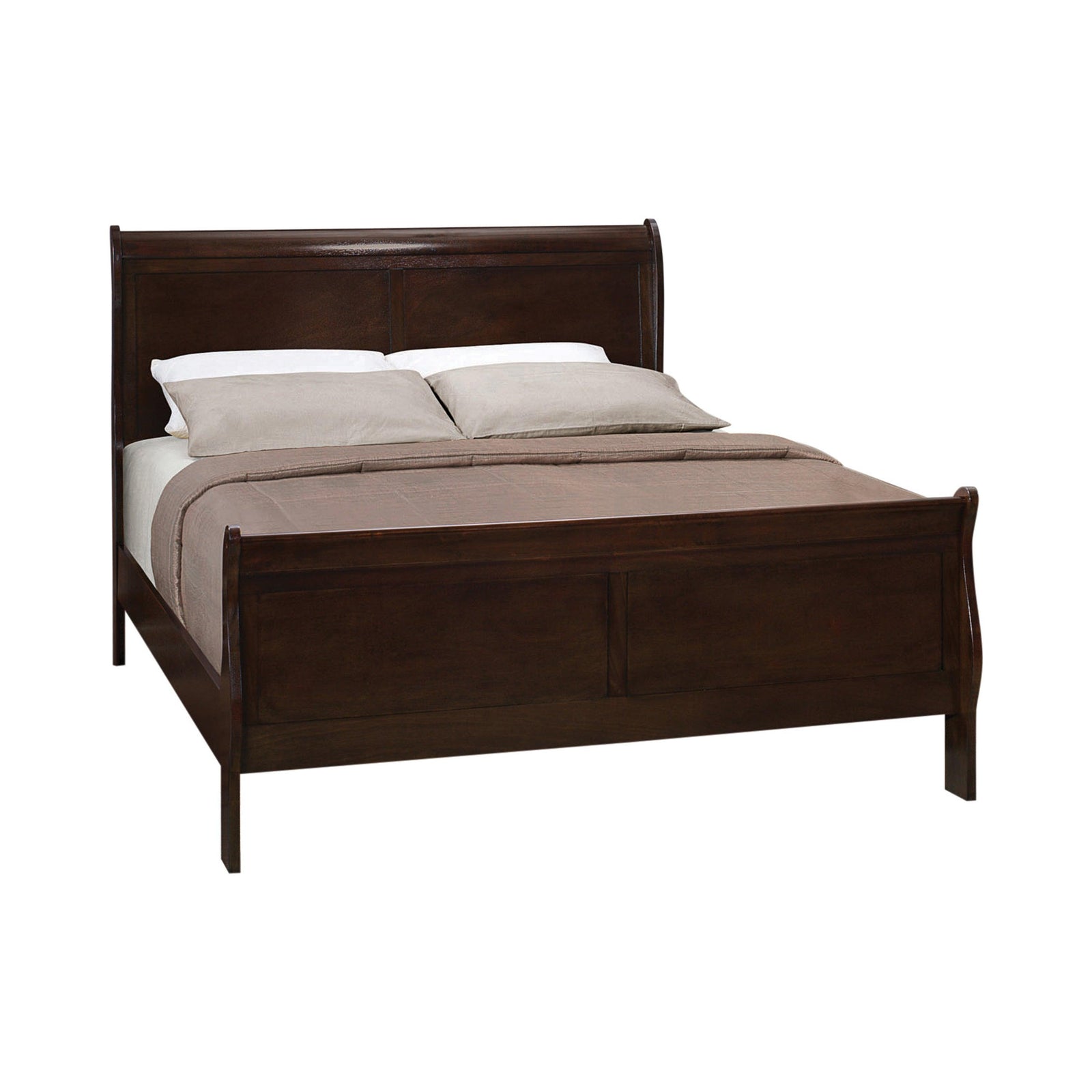 Louis Philippe Eastern King Panel Sleigh Bed Cappuccino - Ella Furniture