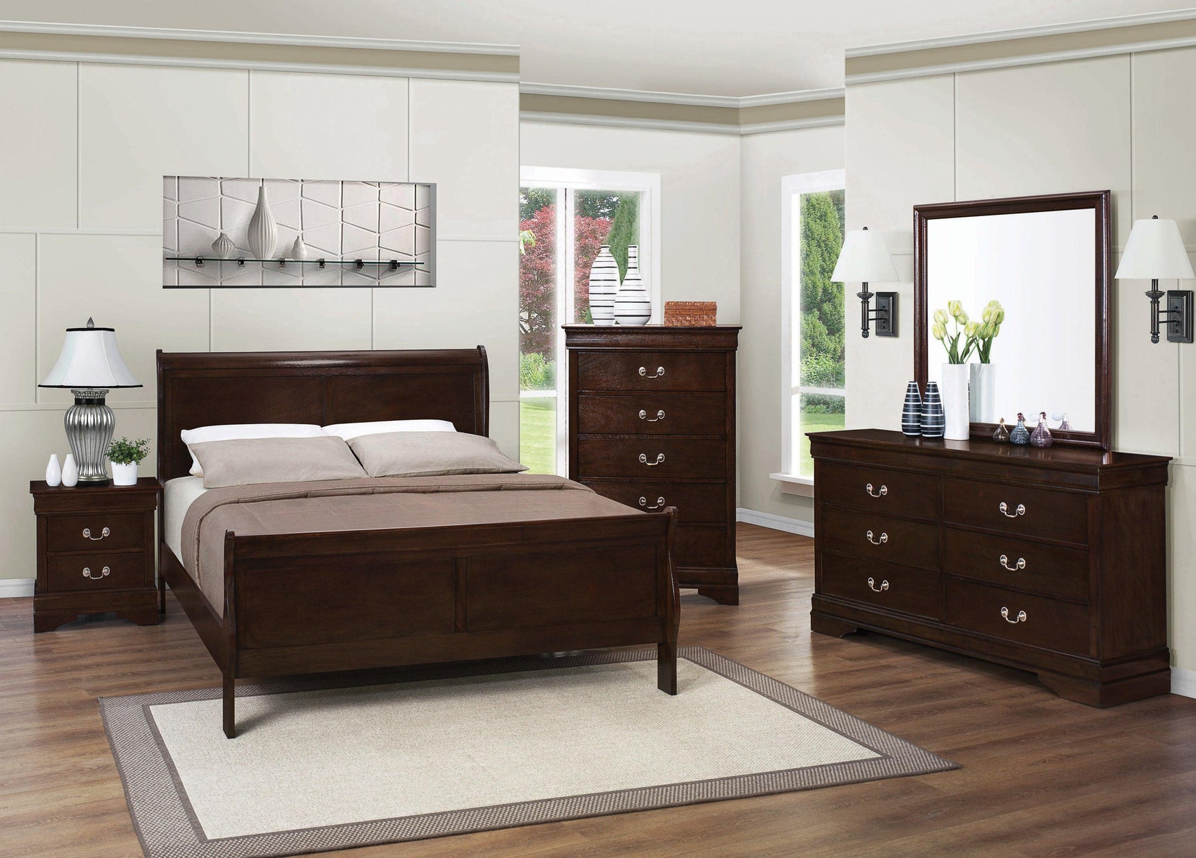 Louis Philippe Queen Panel Sleigh Bed Cappuccino - Ella Furniture