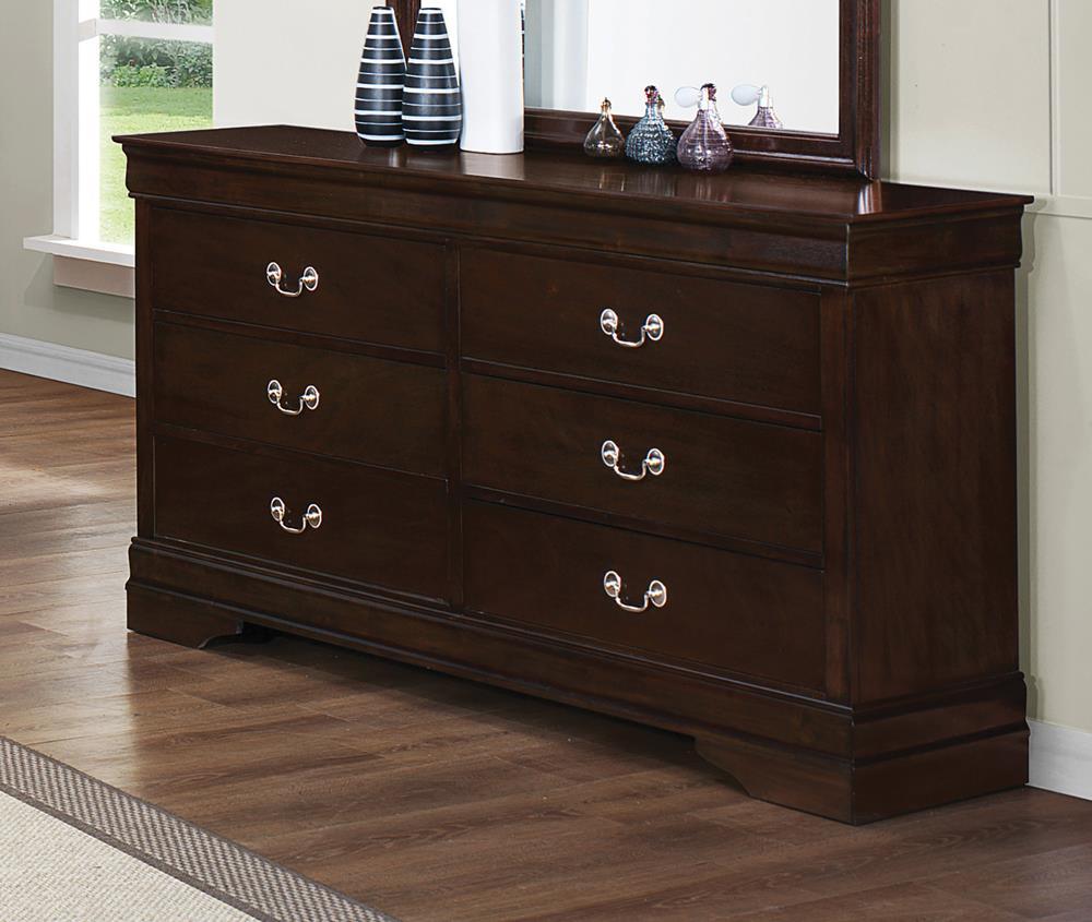 Louis Philippe 6-Drawer Dresser in cappuccino finish, front angle