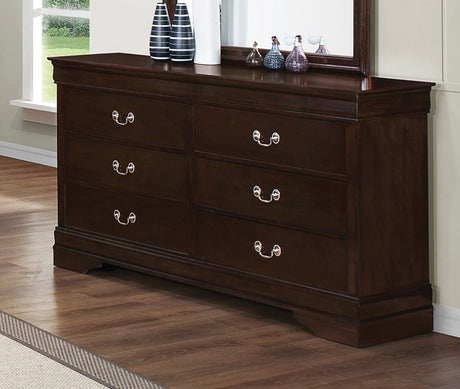 Louis Philippe 6-Drawer Dresser in cappuccino finish, front angle