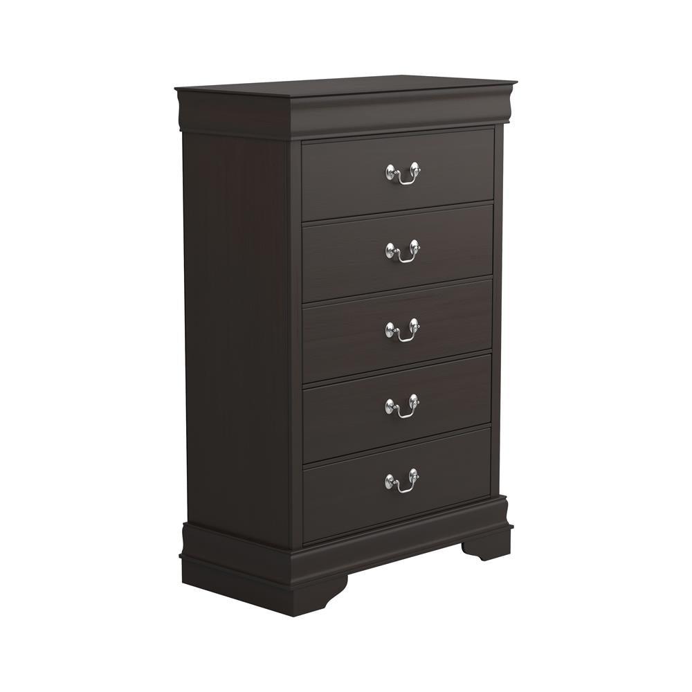 Side angle of Louis Philippe 5-Drawer Chest highlighting solid wood construction