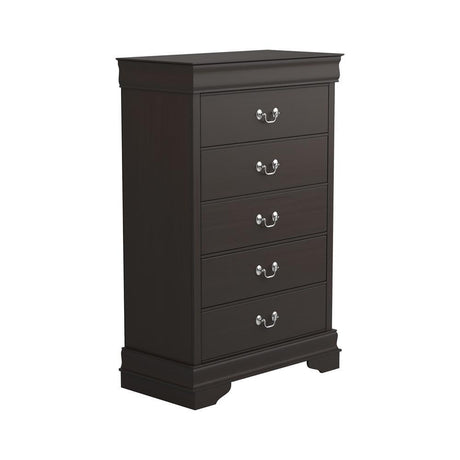 Side angle of Louis Philippe 5-Drawer Chest highlighting solid wood construction