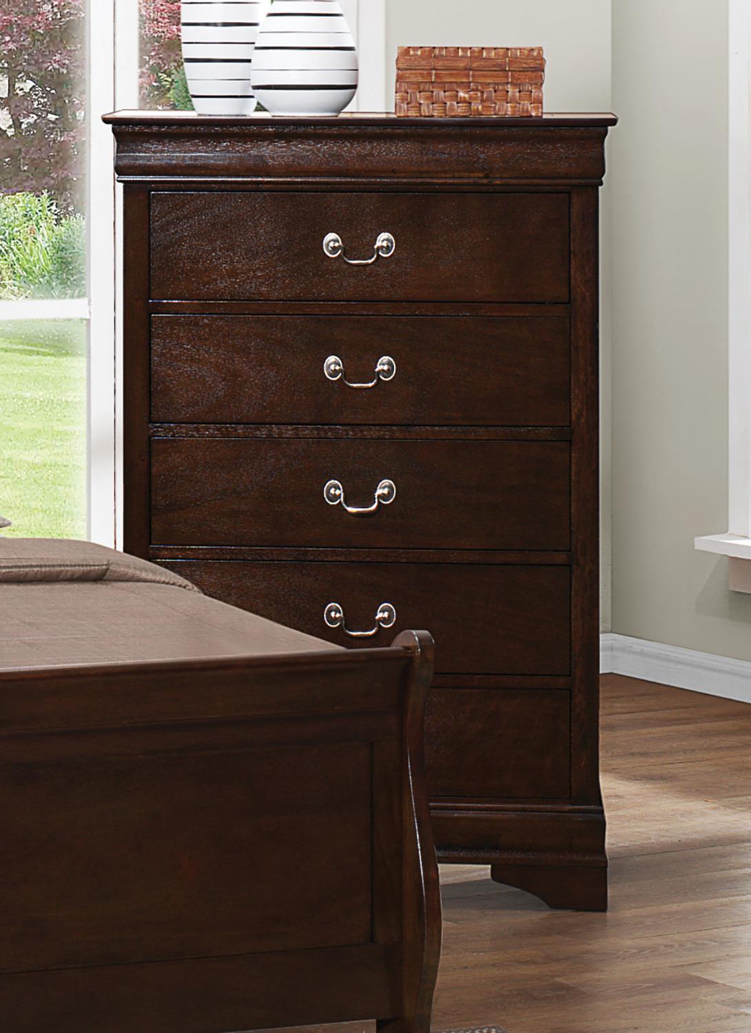 Louis Philippe 5-Drawer Chest With Silver Bails Cappuccino - Ella Furniture