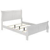 Louis Philippe queen sleigh panel bed close-up of headboard curvy details