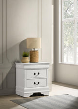 Louis Philippe white nightstand drawer detail
