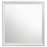 Close-up of white opened corner frame on dresser mirror