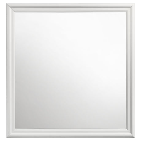 Close-up of white opened corner frame on dresser mirror