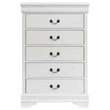 Side angle of Louis Philippe white bedroom chest