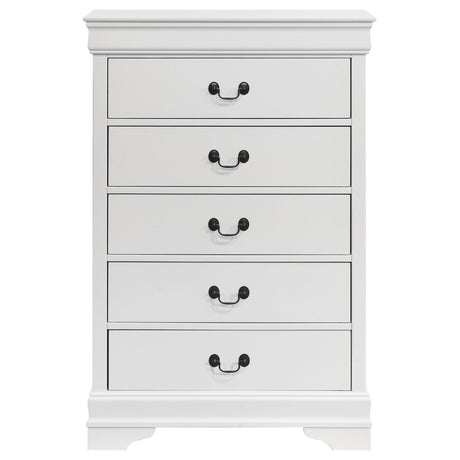 Side angle of Louis Philippe white bedroom chest
