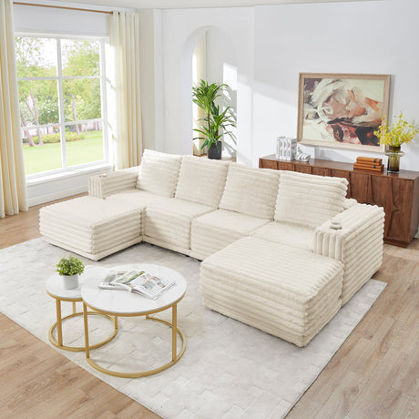 Nuve Cream Modular 6-Piece Sectional with Ottomans from Decor Furniture