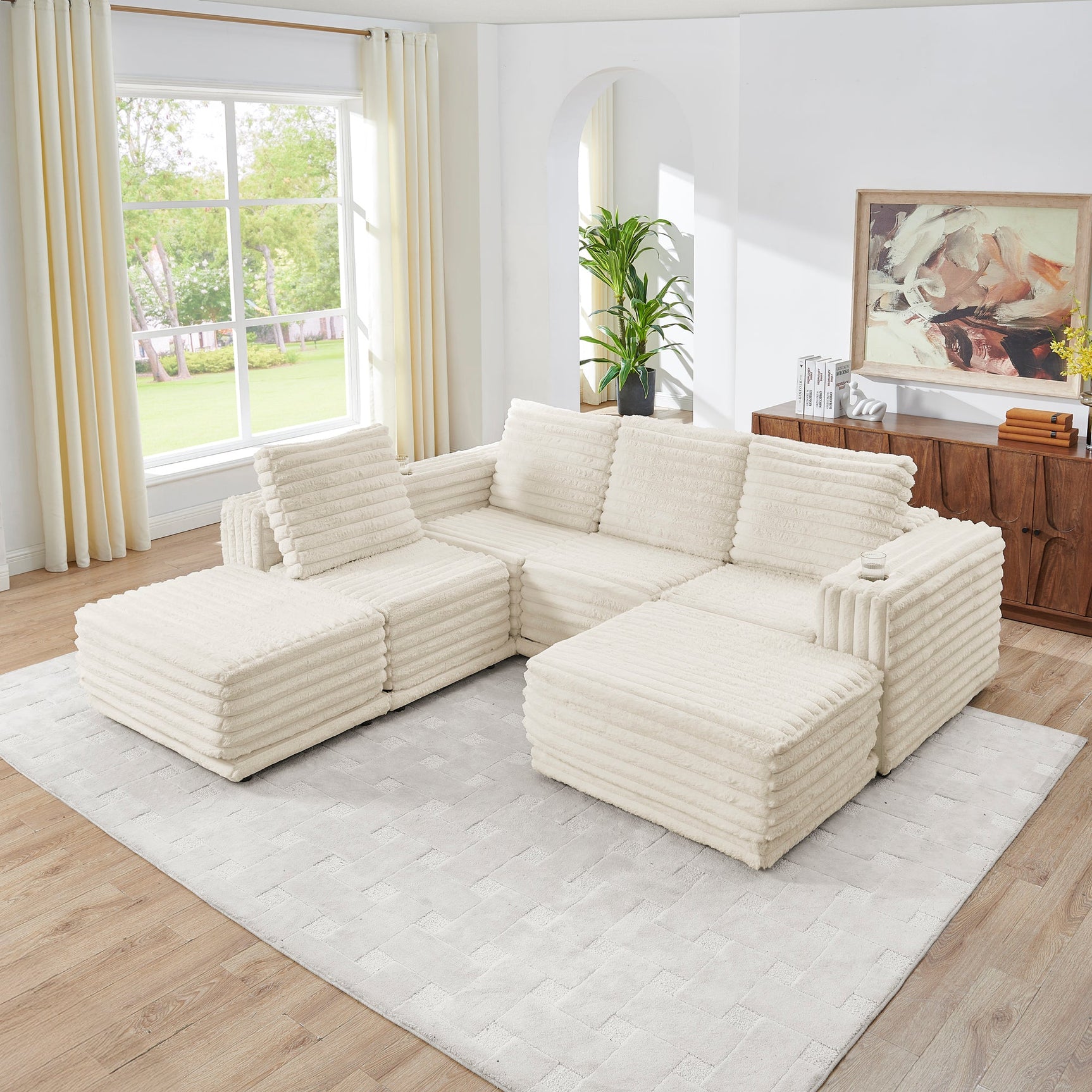 Nuve Cream Modular 6-Piece Sectional with Ottomans view 8