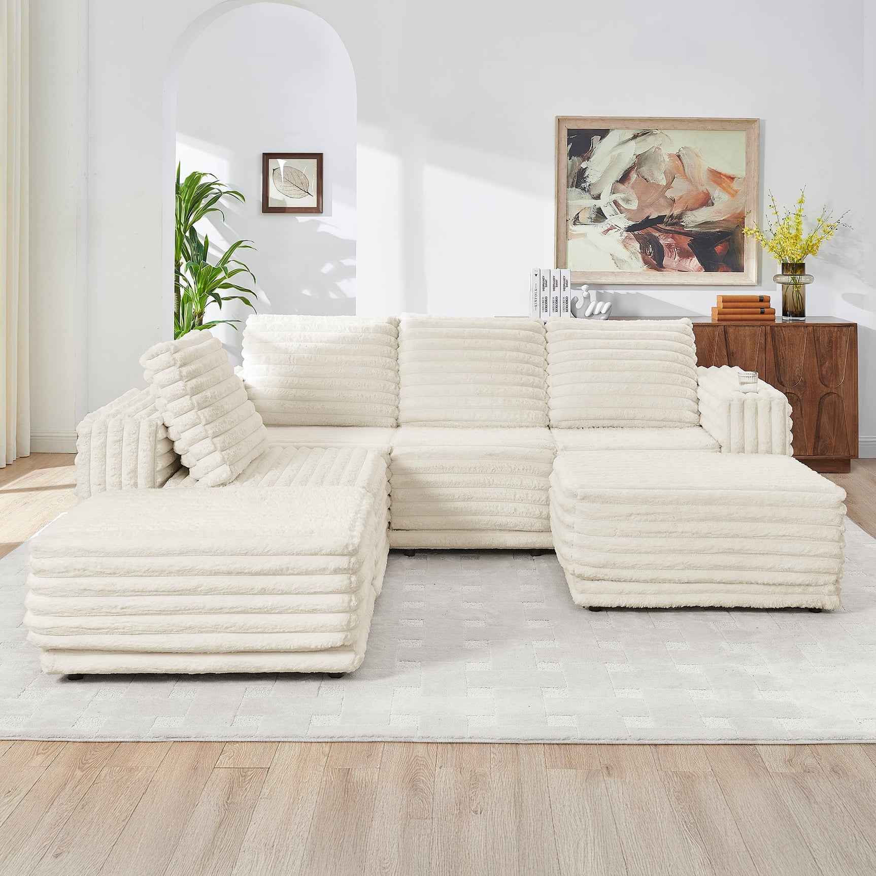 Nuve Cream Modular 6-Piece Sectional with Ottomans view 10