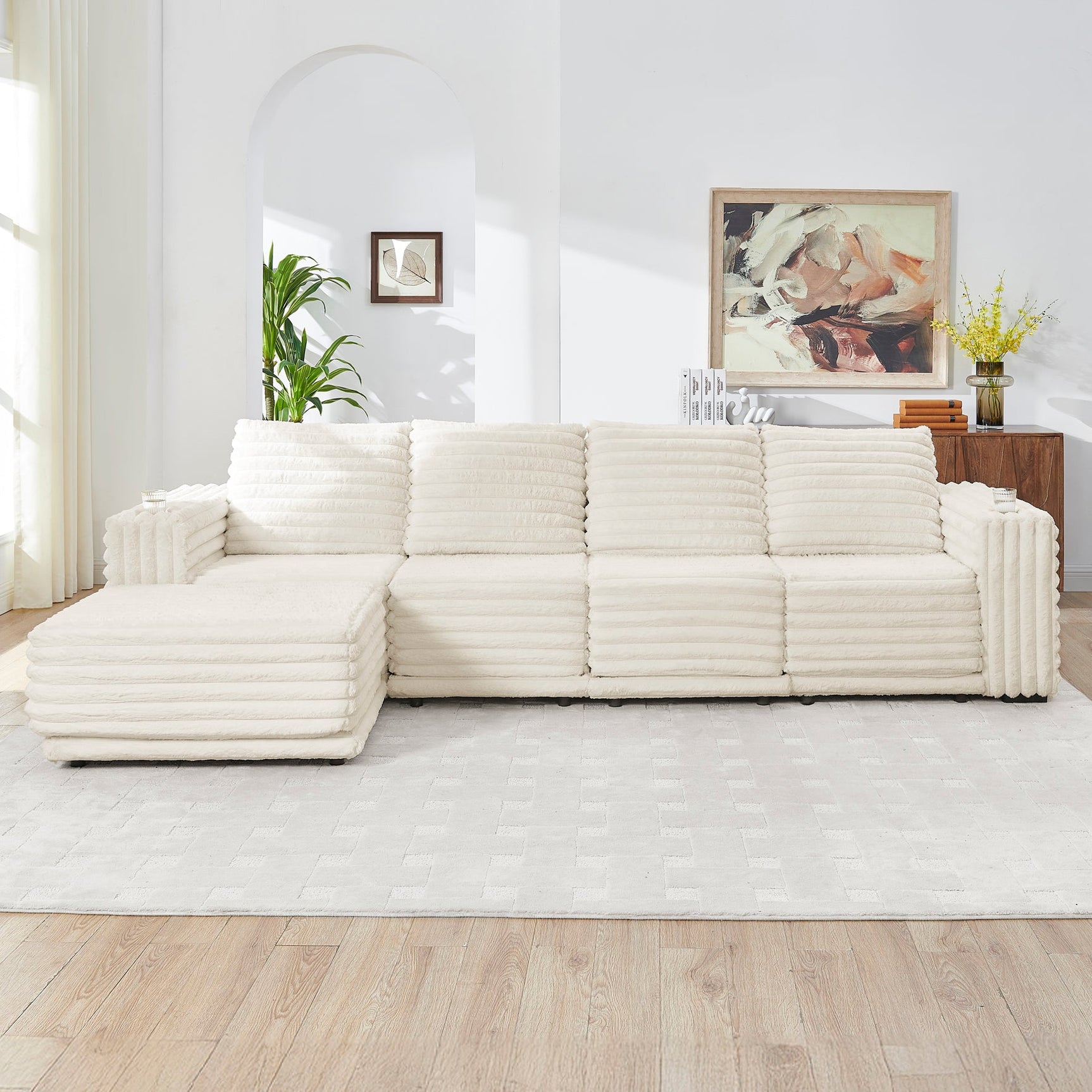 Nuve Cream Modular 6-Piece Sectional with Ottomans view 12
