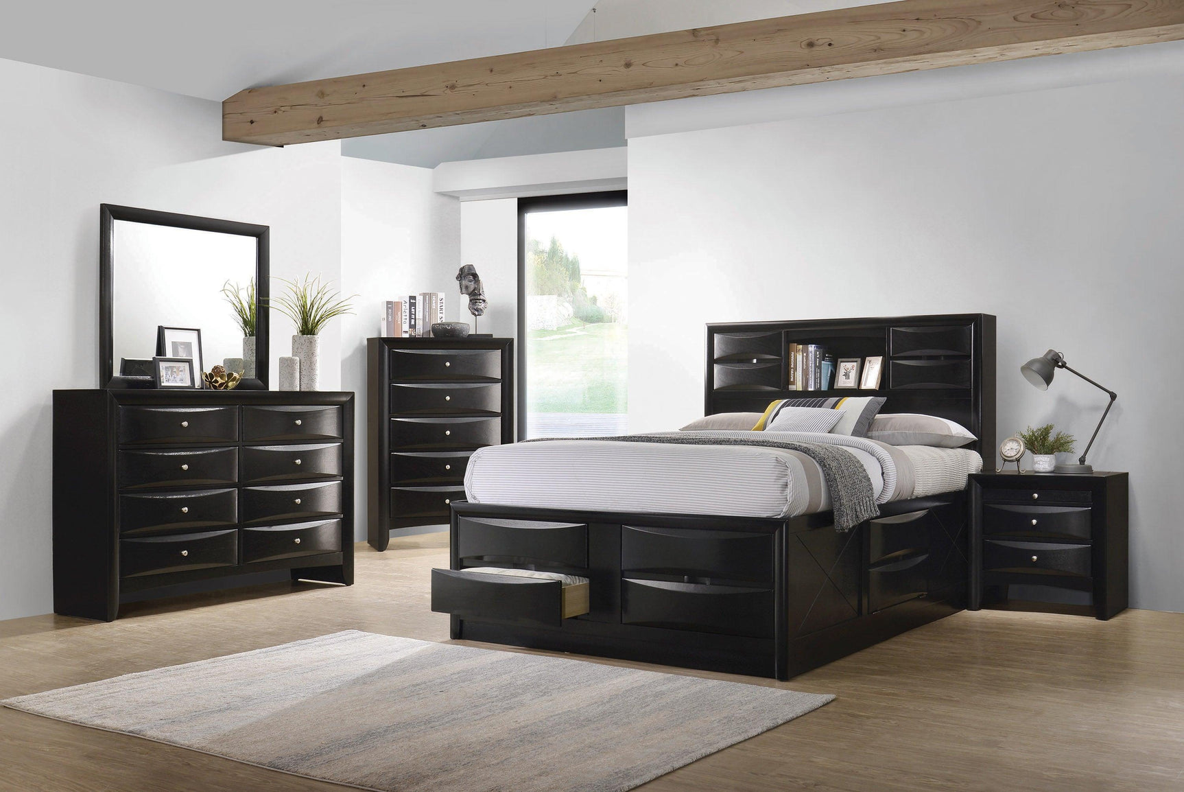 Briana Queen Platform Storage Bed Black headboard close-up