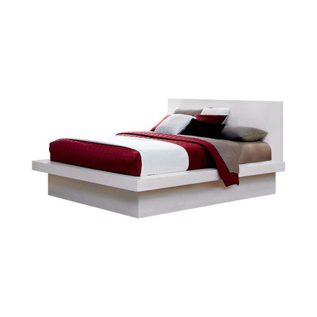 Jessica Eastern King Platform Bed in White, front view showing headboard and rail seating