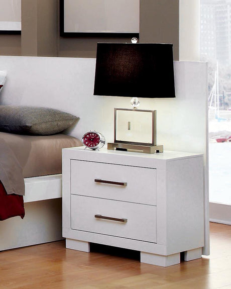 Jessica White 2-Drawer Nightstand front angle showing drawers
