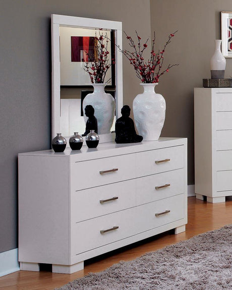 Side view of Jessica 6-drawer white dresser