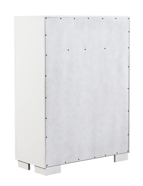 Jessica 5-Drawer White Chest, top drawer felt lining detail