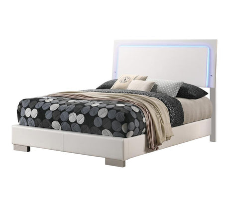 Felicity Full Size Panel Bed front view with LED lighting on headboard