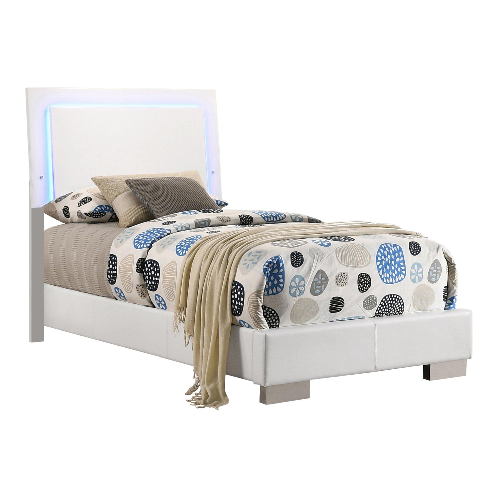 Felicity Twin Panel Bed LED lighting detailed headboard