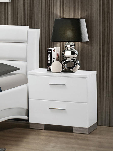 Felicity Glossy White 2-Drawer Nightstand front angle