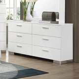 Felicity 6-Drawer Glossy White Contemporary Dresser front angle