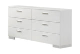 Felicity 6-Drawer Glossy White Contemporary Dresser side view