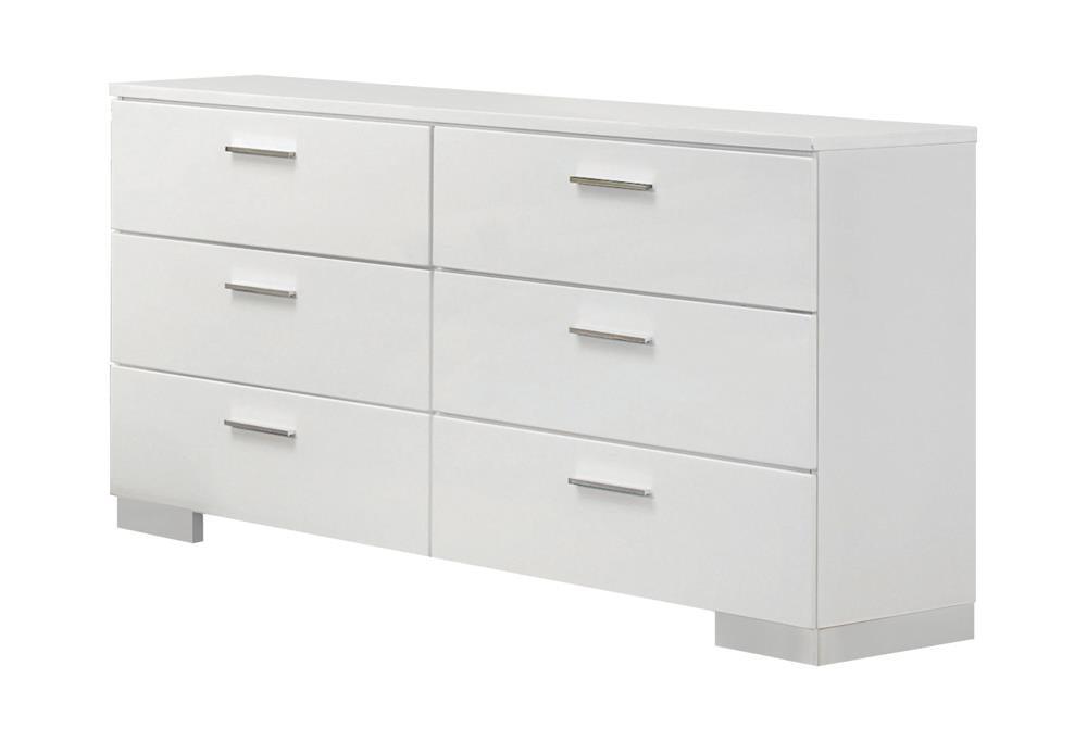 Felicity 6-Drawer Glossy White Contemporary Dresser side view