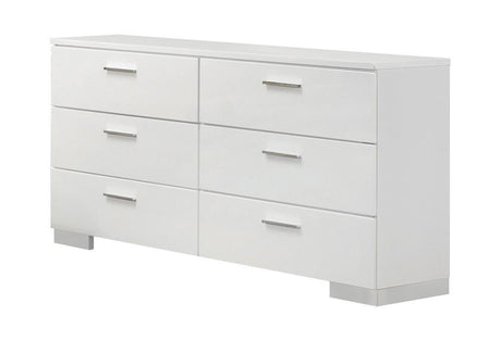 Felicity 6-Drawer Glossy White Contemporary Dresser side view