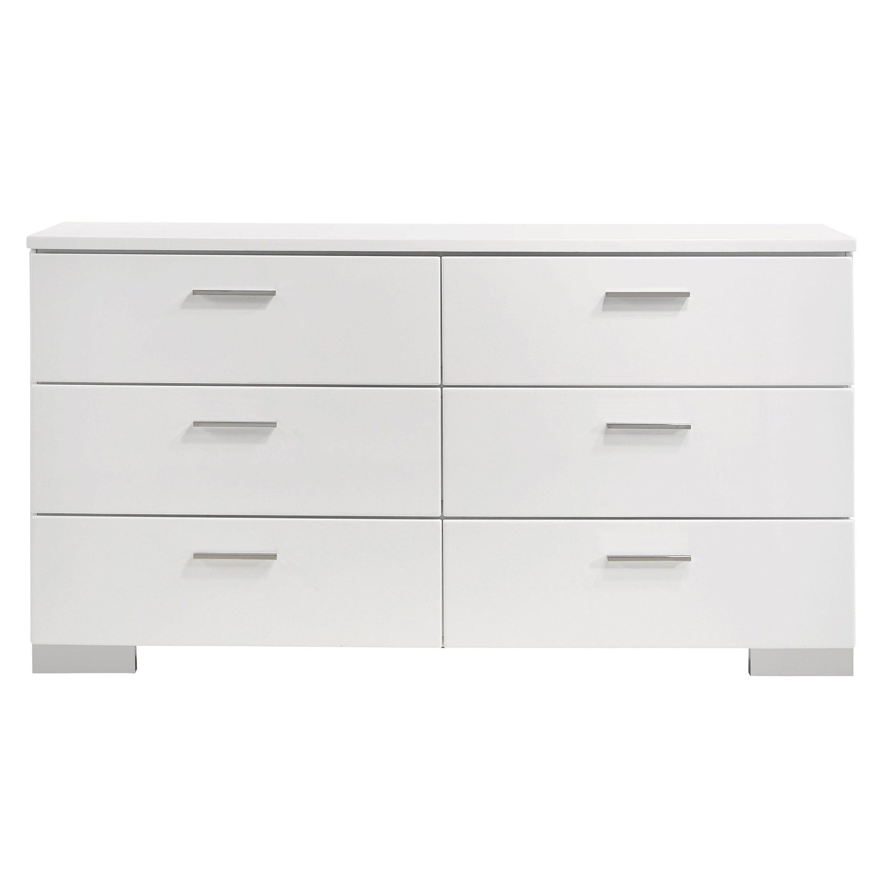 Felicity 6-Drawer Glossy White Contemporary Dresser drawer open