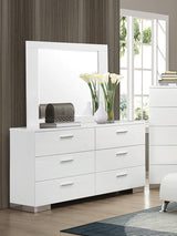 Felicity 6-Drawer Glossy White Contemporary Dresser in bedroom setting