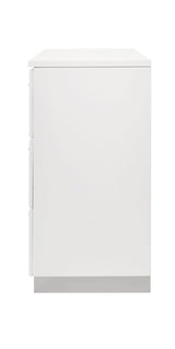 Felicity 6-Drawer Glossy White Contemporary Dresser close-up of chrome legs