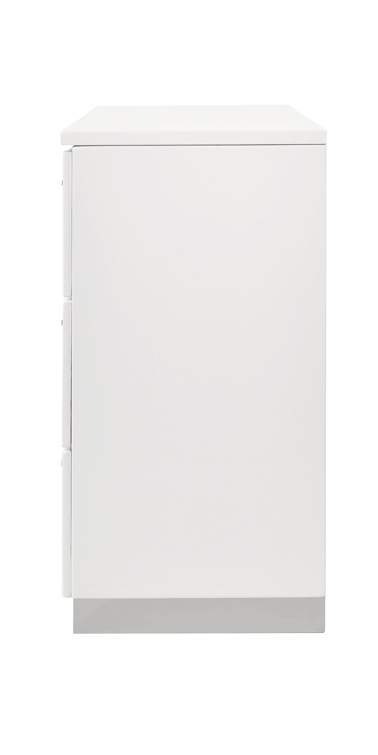 Felicity 6-Drawer Glossy White Contemporary Dresser close-up of chrome legs