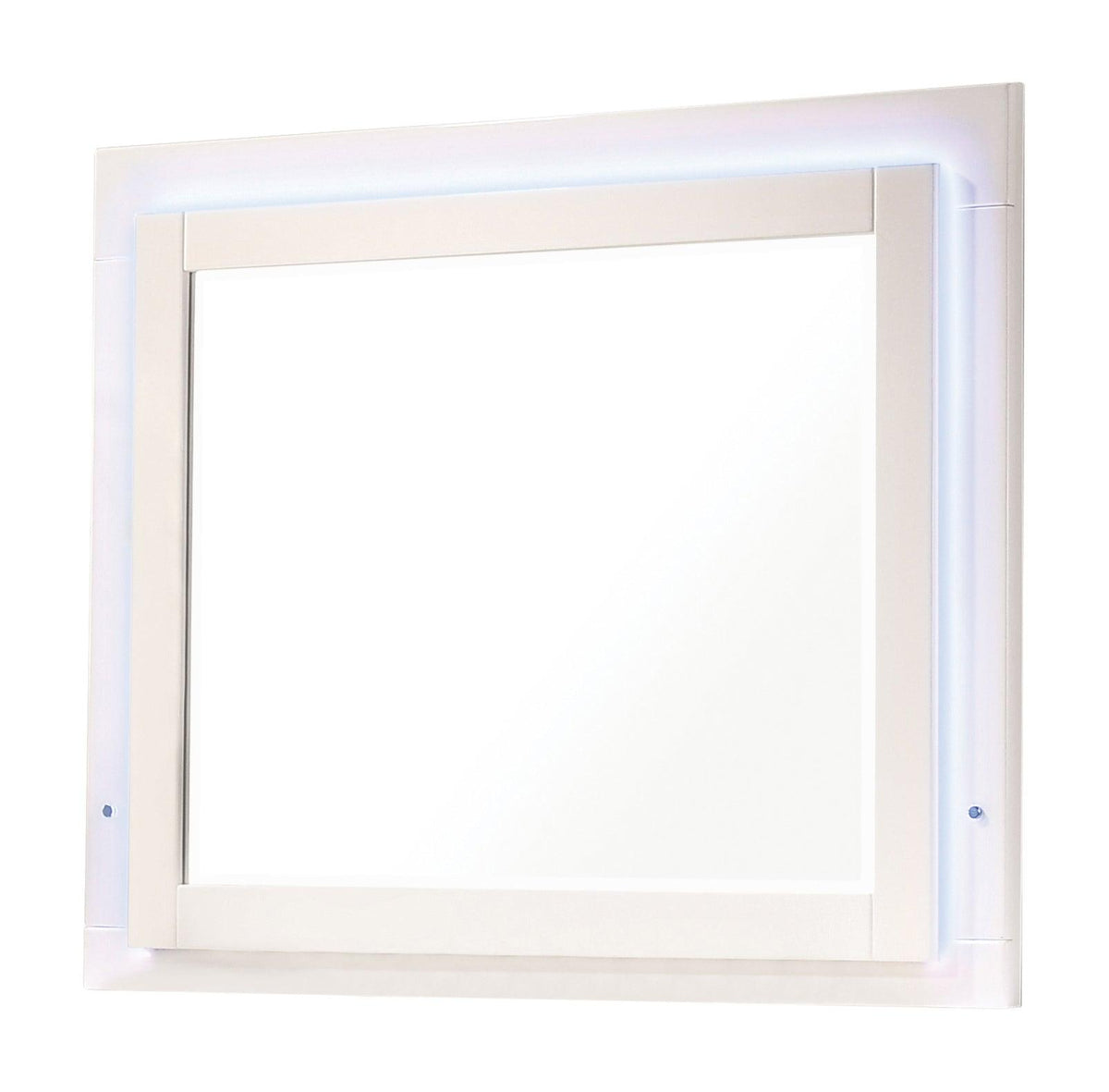 Blue LED lights on Felicity King Panel Bed headboard