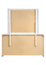 Glossy white dresser mirror with beveled edges