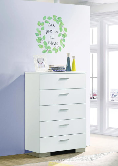 Felicity 5-Drawer Chest Glossy White front view