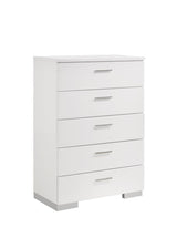 Felicity 5-Drawer Chest Glossy White angled side view